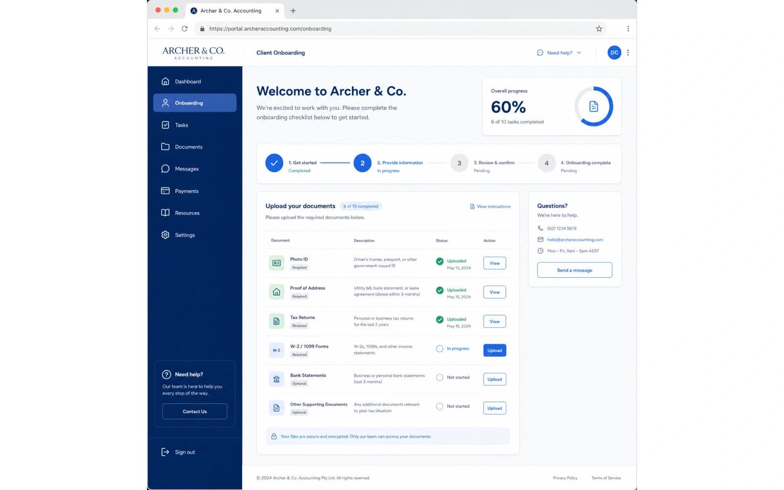 Client Onboarding Portal interface